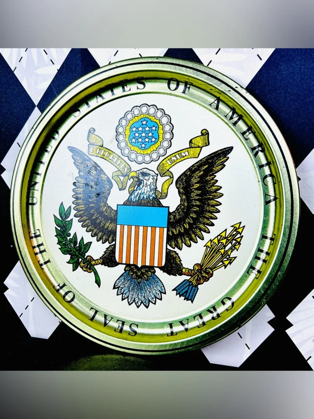Vintage Metal Tray Great USA Seal Eagle Wall Decor Patriotic‎ Platter Mancave